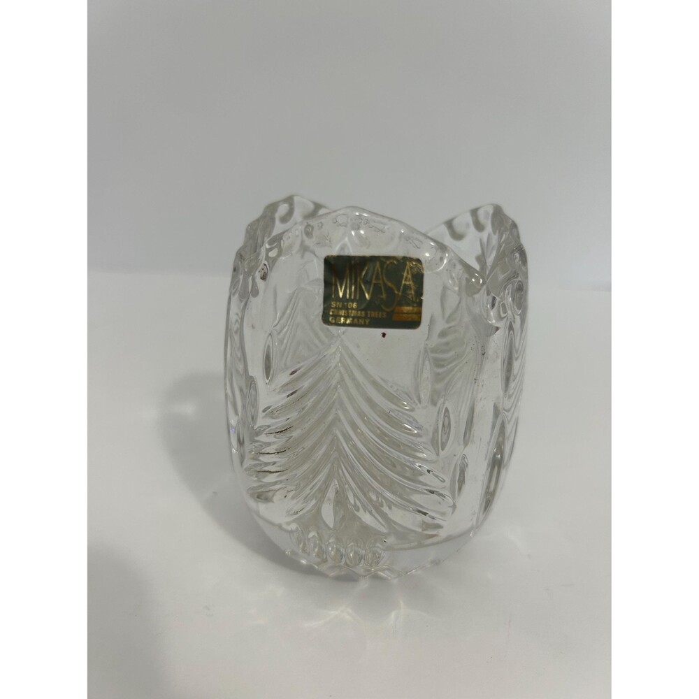 Vintage Mikasa Crystal Votive Holder: Christmas Trees Design, Made Germany